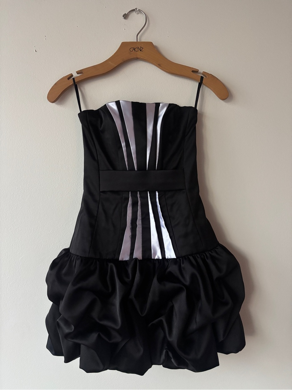 Strapless Black Cocktail Dress with Silver Panel Accents